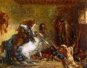 Eugene Delacroix Arab Horses Fighting in a Stable oil painting artist